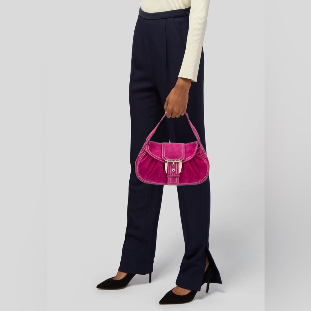 Vintage Aerosoles Suede Shoulder Bag in Rich deep pink w/ silver hardware.